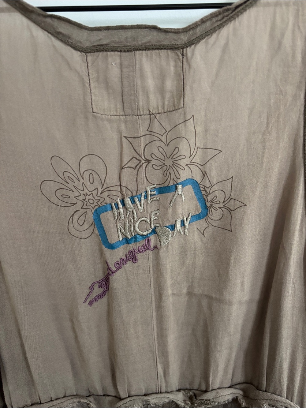 Desigual Taupe Floral Embroidered Button-Front Dress silk - Picture 7 of 9